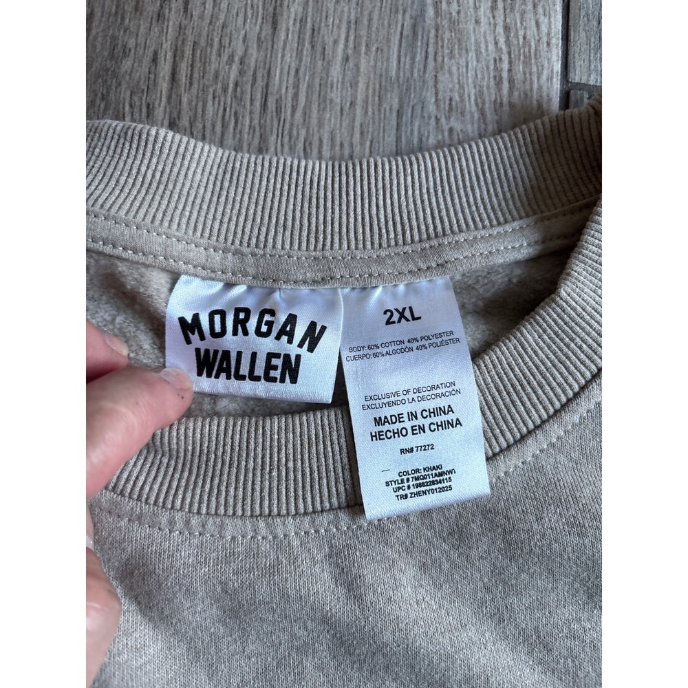 Morgan Wallen Sweatshirt Mens 2XL Khaki New Deconstructed Graphic Tour Merch - Picture 3 of 6